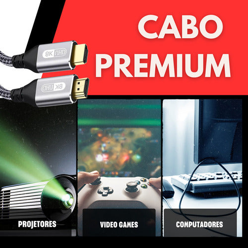 Lojas Casa Cabo Hdmi 2.1 8k Gold Ultra Hd Para Tv Projetor 2m 4k Cinema Premium Alta Qualidade Cinza