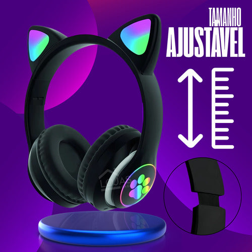 Fone De Ouvido Gatinho Fofinho Bluetooth Led Cat Headset
