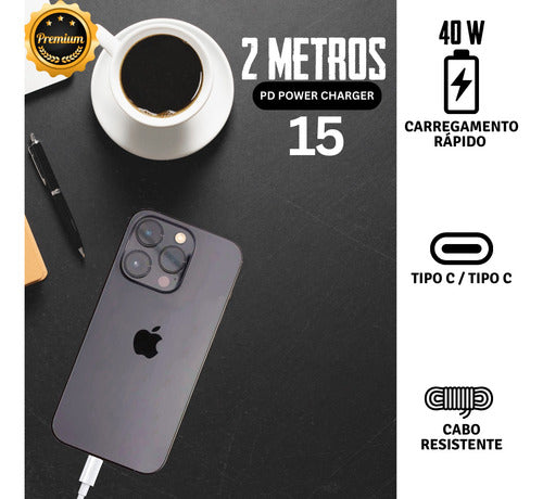 Cabo Tipo C 2m Usb-c P/ iPhone 15 16 Todos Premium Ultra