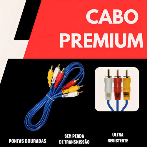 Cabo Rca 5 Metros Resistente E Flexível Plug Metal Blindado