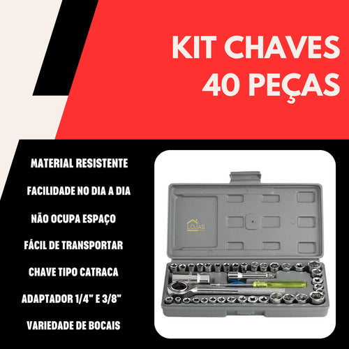 Kit Ferramentas Maleta Catraca Jogo De Chaves Profissional