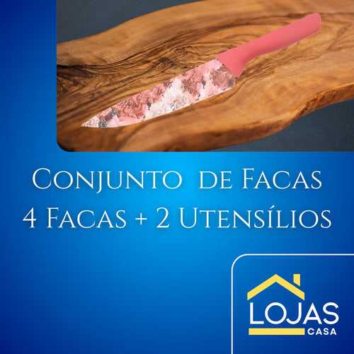 Jogo De Facas 6 Peças Cozinha Chef Churrasco Multiuso Lâmina