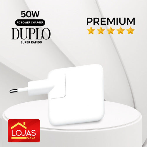 Fonte Carregador Duplo 50w Usb C P/ iPhone Samsung Motorola