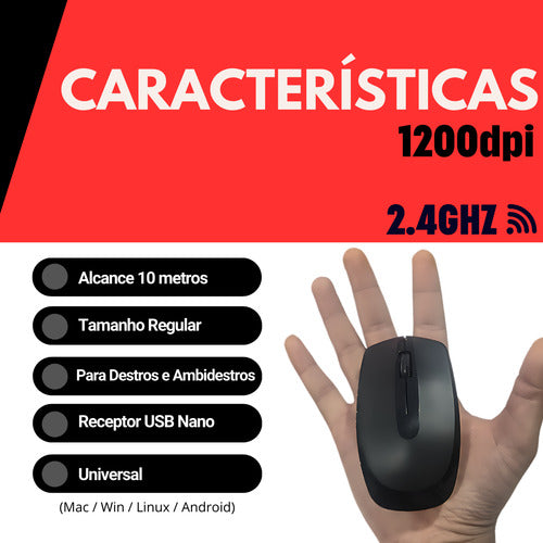 Mouse Sem Fio Sensor Óptico Profissional Confortável Cmos Un