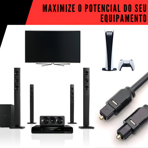 Cabo Óptico Para Áudio Digital Fibra De 2m Home Theater 5.1 Som Cas Casa