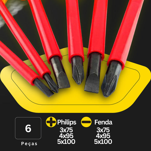 Jogo Chaves Philips E Fenda Isolada Eletricista Imã 6 Peças