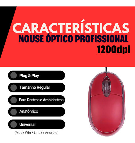 Mouse Usb Com Sensor Óptico Profissional Anatômico Preto