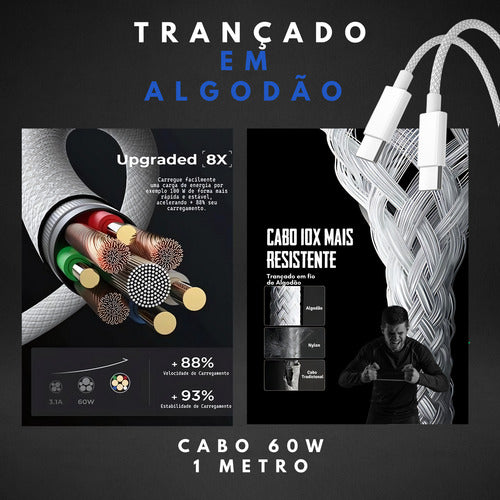 Fonte Carregador Usb-c Para iPhone 15 16 17  + Cabo Tipo C