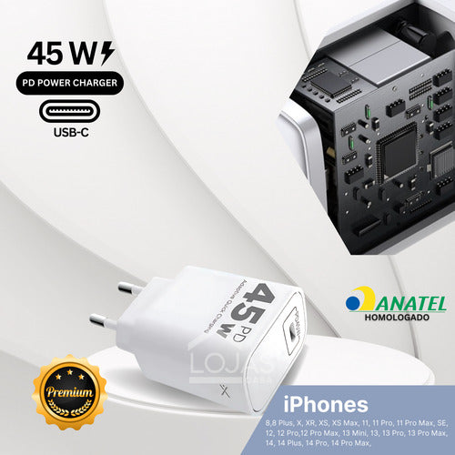 Fonte Carregador + Cabo P/ iPhone X Xr 11 12 13 14 45w Luxo