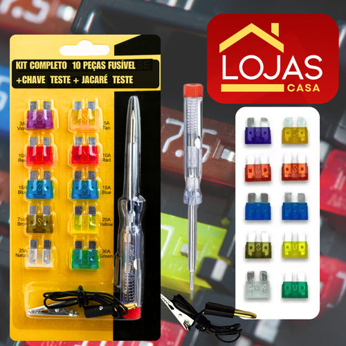 Kit Fusível Auto Carro Fusíveis Mini Jacaré Chave Teste