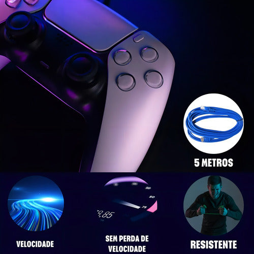 Cabo De Rede 5 Metros Lan Internet Crimpado Rj45 Cat5e Azul