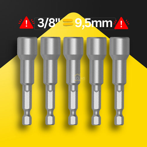 Kit 5 Ponteiras Bits Soquete Canhão Sextavado 3/8 Ou 9,5mm