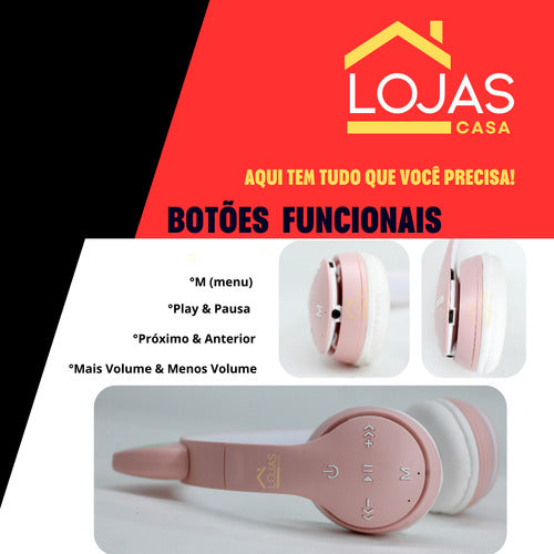 Fone De Ouvido Crianças Orelha De Gatinho Bluetooth Led Rgb