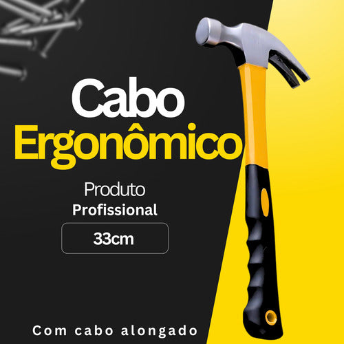 Martelo Cabo Ergonômico Carpinteiro Pedreiro 33 Cm 600g Long