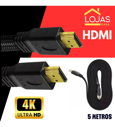 Cabo Hdmi 5 Metros Flat Blindado 3d Full Hd Para Tv Game Pc
