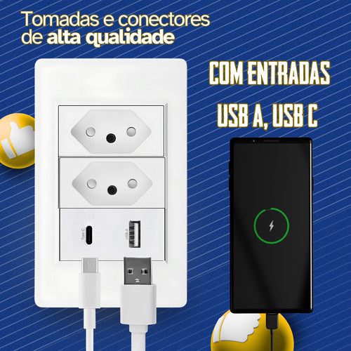 Tomada Dupla Fonte Carregador Universal Usb C + A Parede Duo