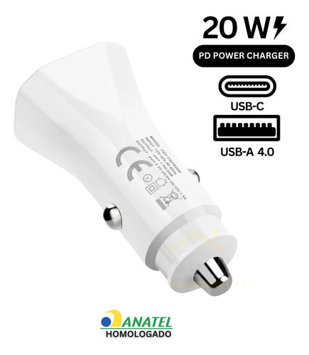 Carregador Automotivo + Cabo Para iPhone 11 12 14 Tipo C 20w
