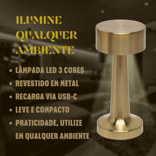 Luminária Abajur Touch Led Portátil S/ Fio Recarregável Luxo