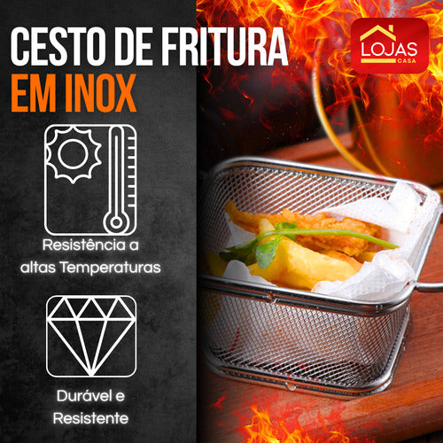 Cesto C/alça Batatinha Frita, Porções Para Servir Aço Inox