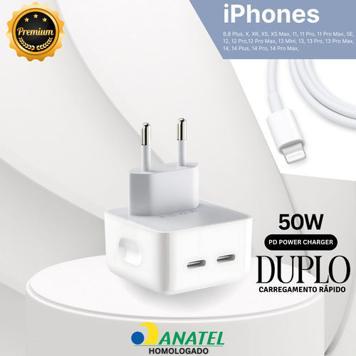 2x Cabos + Fonte Usb-c Para iPhone X / 12 /13 / 14 / 15 Pro