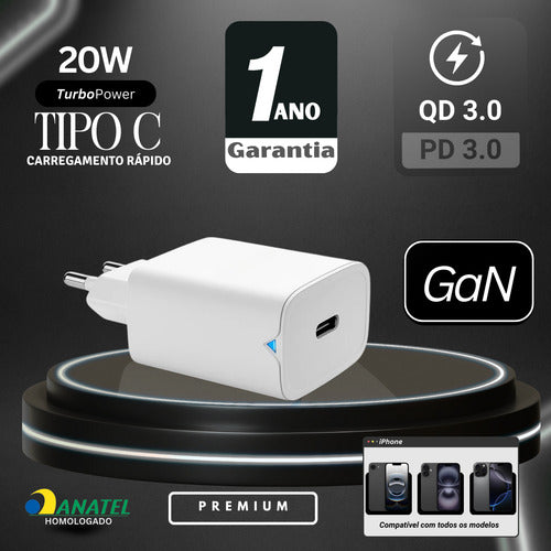 Fonte Carregador Premium Gan Para iPhone Usb-c Garantia 1ano