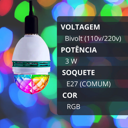 Lâmpada De Festa Led Rgb Giratória Colorida Globo De Luz