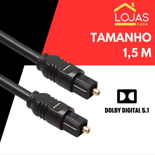 Cabo Óptico Para Áudio Digital Fibra Home Theater, Som 5.1