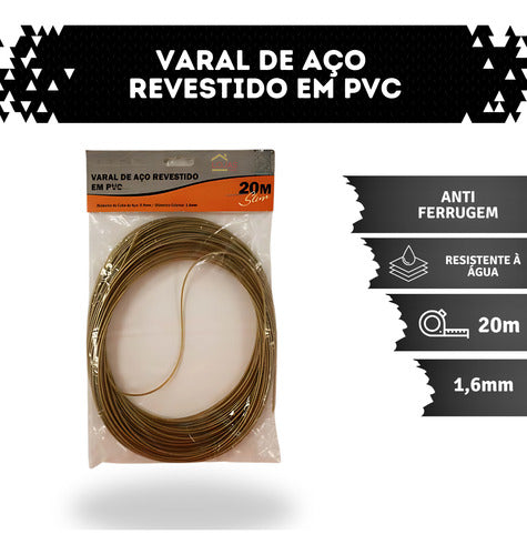 Varal De Roupas Slim Revestido Em Pvc De Aço Reforçardo 20m