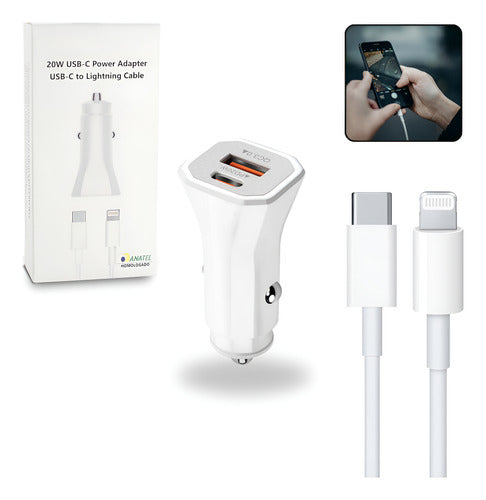 Carregador Automotivo + Cabo Para iPhone 11 12 14 Tipo C 20w