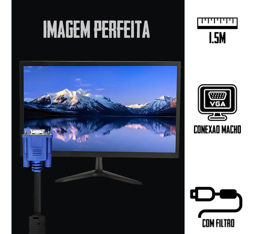 Cabo Vga Com Filtro Pc Notebook Monitor Alta Resolução 1,5m