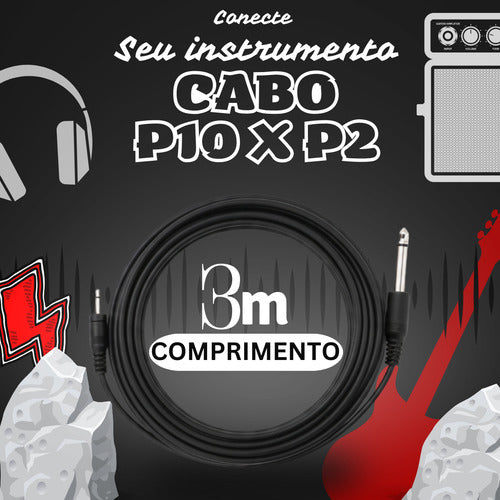 Cabo De Som P10 X P2 Fone Mesa Violão Profissional 3 Metros