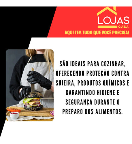 Luvas Nitrilicas Na Cor Preta 100 Unid. Uso Geral Sem Talco