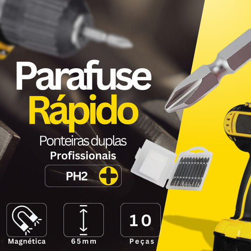 Kit 10 Ponteira Phillips Dupla Ph2 10 Pçs Bits Parafusadeira