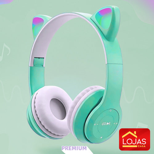 Fone De Ouvido Infantil Orelha De Gatinho Bluetooth Led  Rgb