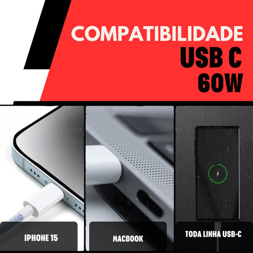 Carregador 50w Usb-c Duplo Para iPhone 16 15 14 13 11 2xcabo