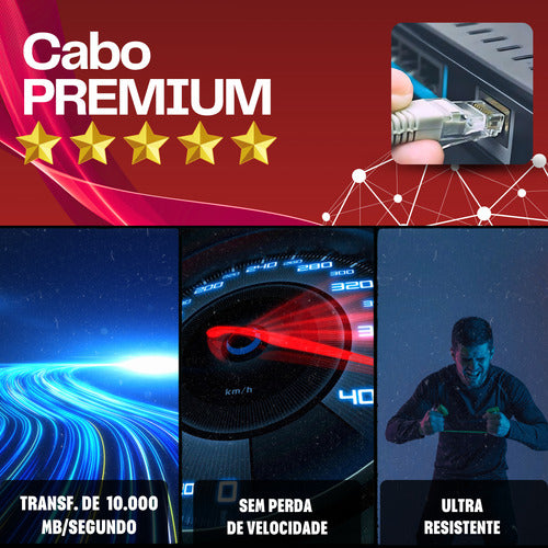 Rolo Cabo Rede 50m Lan Crimpado Cat 6 Super Rápido Premium L