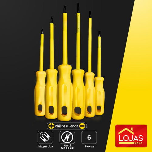 Jogo Chaves Philips E Fenda Isolada Eletricista Imã 6 Peças