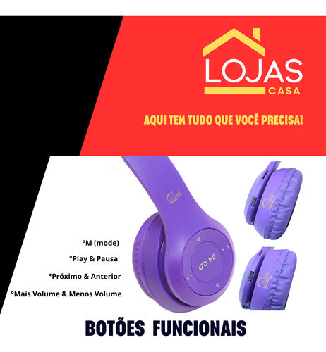 Fone De Ouvido Infantil Orelha De Gatinho Bluetooth Led  Rgb