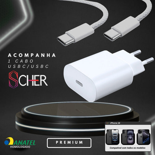 Fonte Carregador Usb-c Para iPhone 15 16 17  + Cabo Tipo C