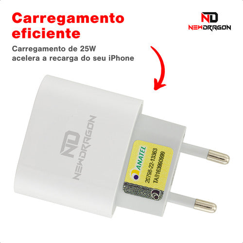 Carregador Turbo Usb-c 25w Newdragon iPhone 5 A 14 Pro Max Carga Rápida Branco
