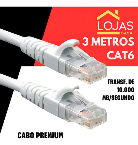 Cabo De Rede Cat6e 3m Rj45 Ethernet Pvc Alta Velocidade Cinza