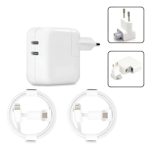 Carregador 50w Duplo Para iPhone 11 13 14 Pro Max + 2 Cabos