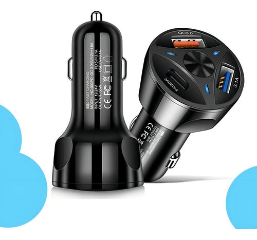 Carregador Automotivo Turbo 3 Entrada Usb 3.0/3.1/tipo-c Top Cor Preto