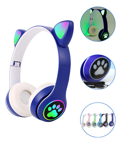 Fone De Ouvido Gatinho Fofinho Bluetooth Led Cat Headset