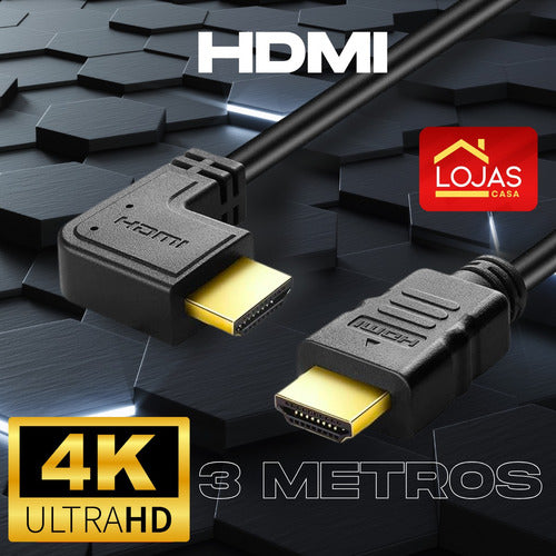 Cabo Hdmi Curvo  3 Metros Blindado Full Hd Tv Game Pc Not 90
