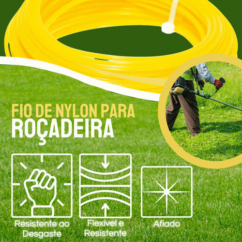 Fio De Nylon Roçadeira Cortar Grama 3mm Quad 15m Amarelo