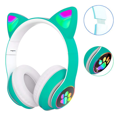 Fone De Ouvido Gatinho Fofinho Bluetooth Led Cat Headset