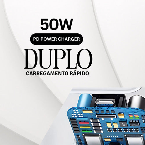 Carregador 50w Duplo 2,5m Para iPhone 11 12 13 14 + 2 Cabos