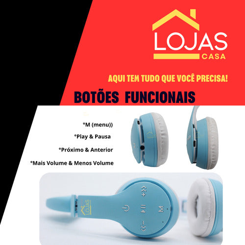 Fone De Ouvido Crianças Orelha De Gatinho Bluetooth Led Rgb