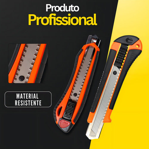 Kit 3 Estilete Profissional 18mm Com Trava 3 Lâminas Reserva Lojas Casa